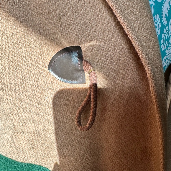 Tan Toggle Coat with Green and Red Accents Peacoat - Picture 6 of 8